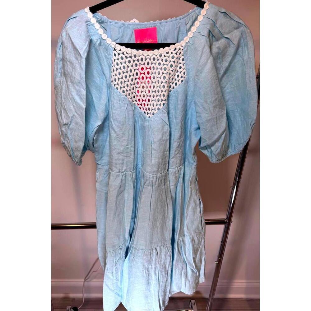 Lilly Pulitzer Blue Linen Dress with Eyelet Details